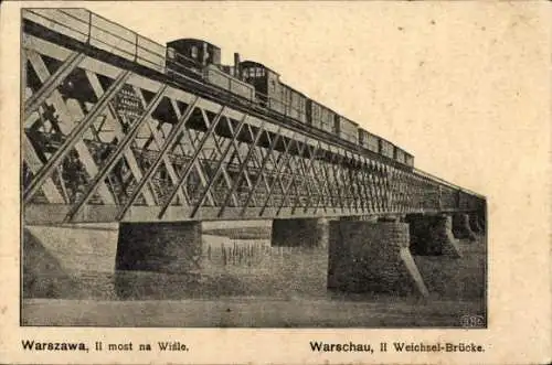 Ak Warszawa Warschau Polen, Weichsel-Brücke, Eisenbahn