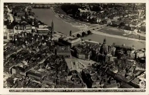 Ak Dresden, Luftbild, Stadtansicht, Fluss, Brücke