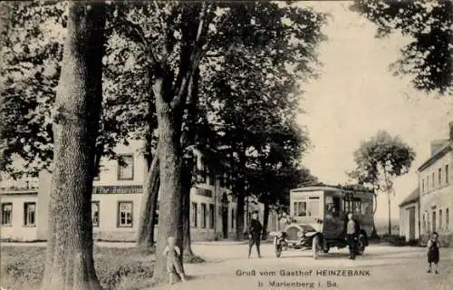 Ak Marienberg im Erzgebirge Sachsen, Gasthof zur Heinzebank, Autobus