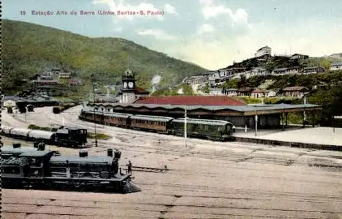 Ak São Paulo Brasilien, Bahnhof Alto da Serra, Eisenbahn