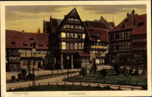 Ak Hildesheim in Niedersachsen, Fachwerkbauten am Andreasplatz in Hildesheim