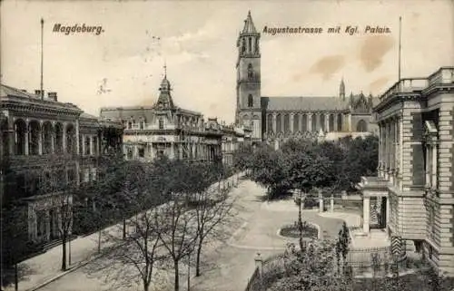 Ak Magdeburg an der Elbe,  Augustastraße mit Kgl. Palais