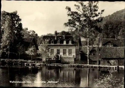 Ak Waltershausen in Thüringen, Gaststätte Bellevue, Teich, Bäume