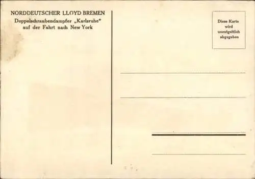 Künstler Ak Doppelschraubendampfer Karlsruhe, Norddeutscher Lloyd Bremen