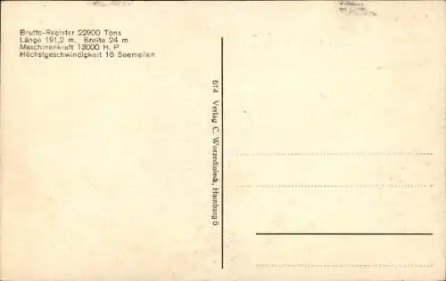 Ak Dampfer Albert Ballin, HAPAG, Doppelschrauben-Turbinendampfer