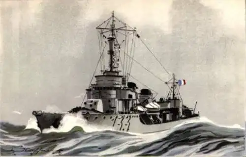 Künstler Ak Haffner, L., Französisches Kriegsschiff, Bombarde, Torpilleur, 133