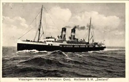 Ak Mailboot SM Zeeland, Vlissingen Harwich Parkeston Quay, Fährschiff