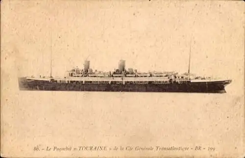 Ak Paquebot Touraine, Dampfschiff, CGT, French Line