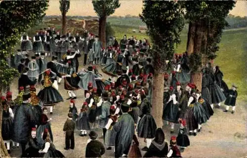 Ak Sczhwälmer Kirmes, tanzende Personen in hessischen Trachten