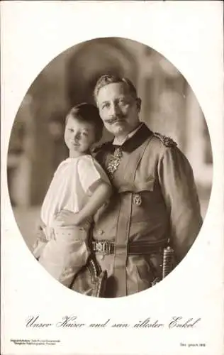 Ak Unser Kaiser und sein ältester Enkel, Kaiser Wilhelm II., Prinz Wilhelm von Preußen, Portrait