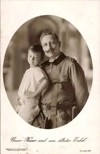 Ak Unser Kaiser und sein ältester Enkel, Kaiser Wilhelm II., Prinz Wilhelm von Preußen, Portrait