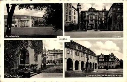 Ak Dessau in Sachsen Anhalt, Palaisplatz,  Schloss, Großer Markt, Anna-Liese-Haus, Im Schlosshof