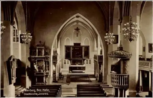 Ak Lutherstadt Wittenberg, Innenraum einer Kirche mit Altar, Kanzel und Orgel.