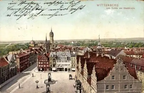 Ak Lutherstadt Wittenberg, Blick vom Turm der Stadtkirche Wittenberg