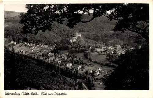 Ak Schwarzburg in Thüringen, Kirchfelsen im Schwarzatal, Blick vom Teippstein, Schwarzburg (Th...