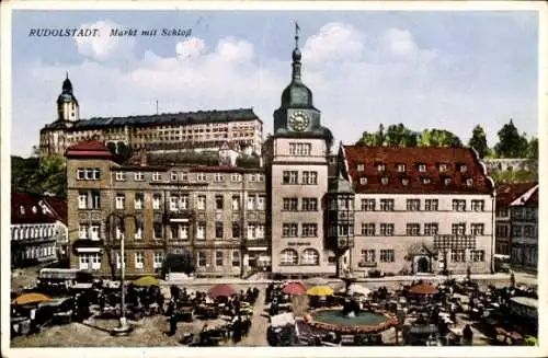 Ak Rudolstadt in Thüringen, Markt mit Schloss, Rathaus und Postgebäude