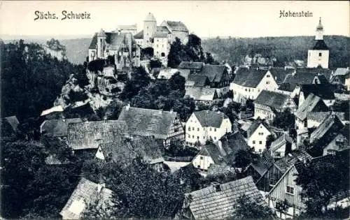 Ak Hohnstein Sächsische Schweiz, Gesamtansicht, Schloss