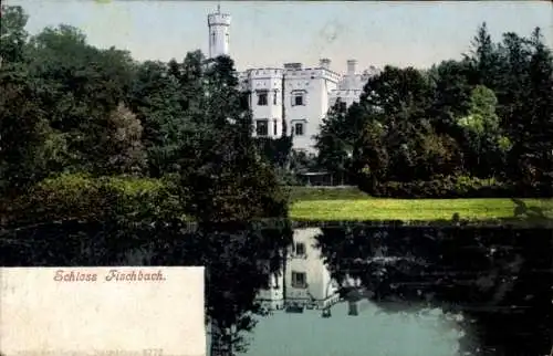 Ak Fischbach im Pfälzerwald, Das Schloss Fischbach spiegelt sich im Wasser wider.