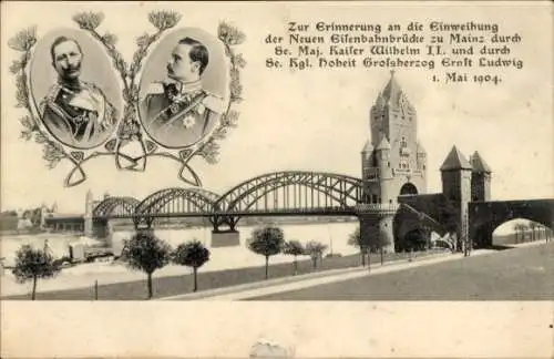 Ak Mainz am Rhein, Einweihung der neuen Eisenbahnbrücke in Mainz durch Kaiser Wilhelm II. und ...