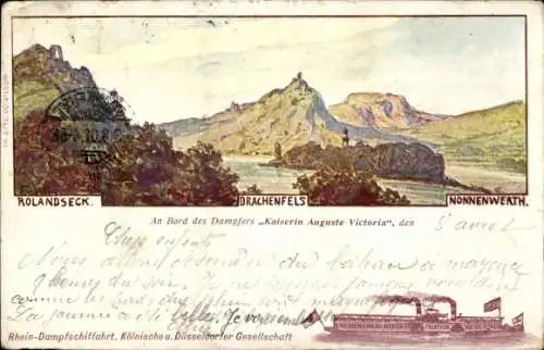 Ak Königswinter am Rhein, Drachenfels, Drachenburg, Rolandseck, Drachenfels, Nonnenwerth