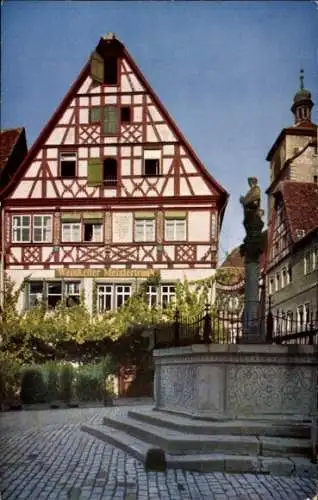 Ak Rothenburg ob der Tauber Mittelfranken, Brunnen am Kapellenplatz, Weinkeller Meistertrunk