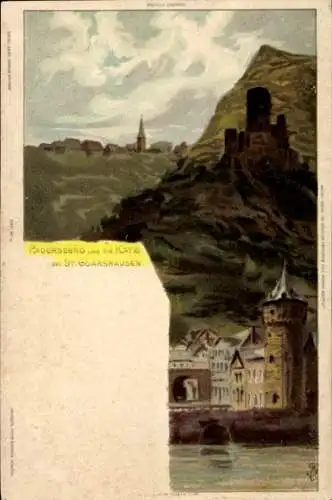 Künstler Ak Biese, C., Sankt Goarshausen am Rhein, Padersberg, Burg Katz