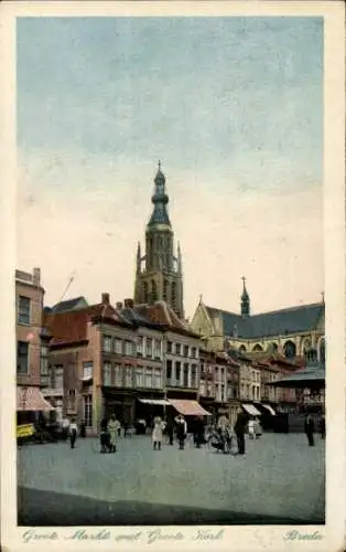 Ak Breda Nordbrabant Niederlande, Markt, Kirche