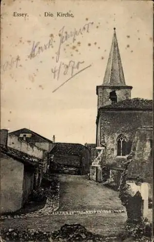 Ak Essey lès Nancy Meurthe et Moselle, Kirche, 370 Infanterie Regiment, 4. Kompanie 10 Ersatz Div