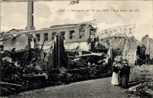 Ak Lille Nord, Explosion am 10. Januar 1916, Rue Allain de Lille