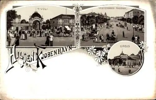 Litho København Kopenhagen Dänemark, Tivoli, Zirkus, Vesterbroes Passage