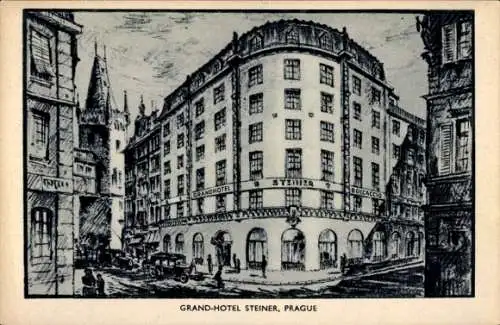 Künstler Ak Praha Prag, Grand Hotel Steiner, Eckhaus