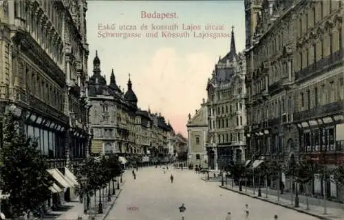 Ak Belváros Lipótváros Leopoldstadt Budapest Ungarn, Schwurgasse und Kossuth Lajosgasse