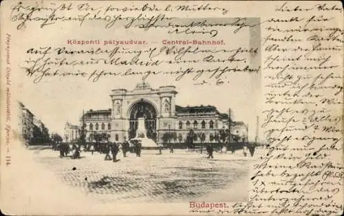 Ak Budapest Ungarn, Svábhegy, Schwabenberg, Bahnhof Budapest mit Personen, Kutschen und Pferden.