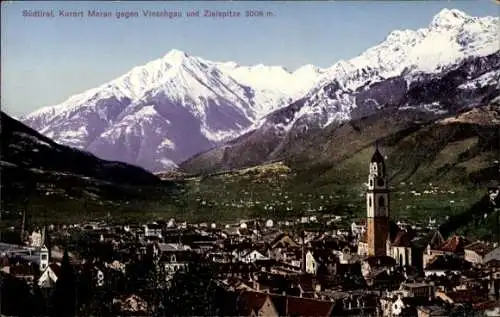 Ak Meran Merano Südtirol, Panorama mit Zielspitze