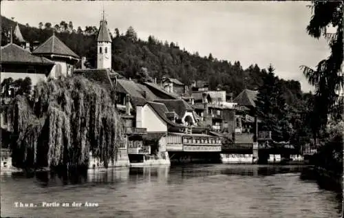 Ak Thun Kanton Bern Schweiz, Thun. Partie an der Aare