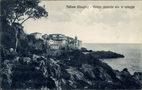 Ak Tellaro Lerici Liguria, Gesamtansicht mit Strand