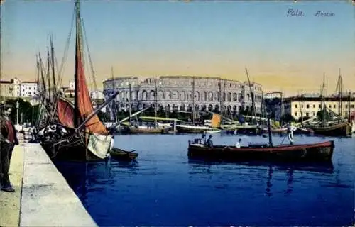 Ak Pola Pula Kroatien, Arena, Hafen