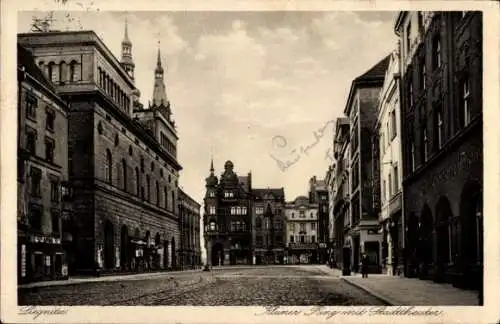 Ak Legnica Liegnitz Schlesien, Kleiner Ring mit Stadttheater