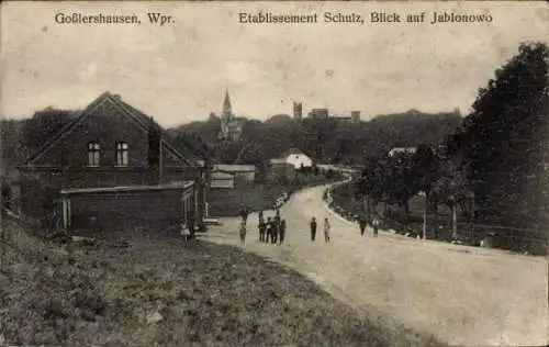 Ak Jabłonowo Pomorskie Goßlershausen Westpreußen, Blick auf Jablonowo, Etablissement Schulz, S...