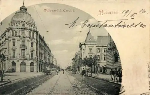 Ak București Bukarest Rumänien, Bulevardul Carol I, historische Architektur, Straße, Verkehrss...