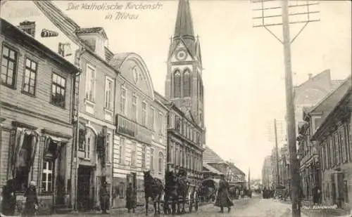 Ak Jelgava Mitau Lettland, Katholische Kirchenstraße