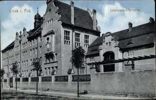 Ak Lissa Leszno Poznań Posen, Gebäude des Lehrerinnen-Seminars, alte Architektur, Bäume