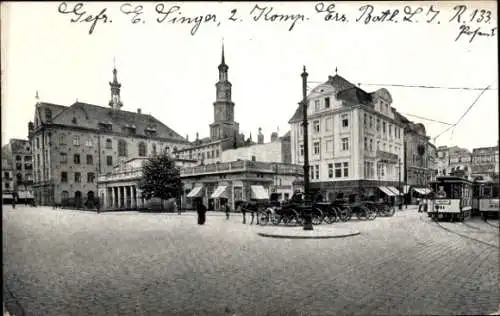 Ak Poznań Posen, Alter Markt, Straßenbahn Linie 8 Richtung Jerzyce, Pferdekutsche