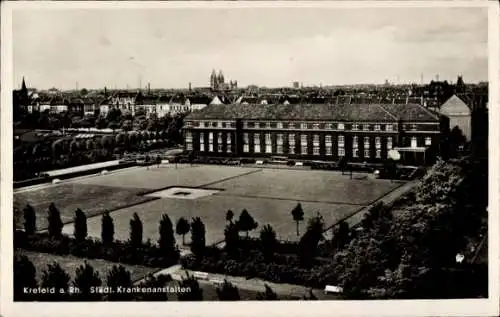 Ak Krefeld am Niederrhein, Städtische Krankenanstalten, Grünanlagen, Gebäude, Stadtansicht, Kr...