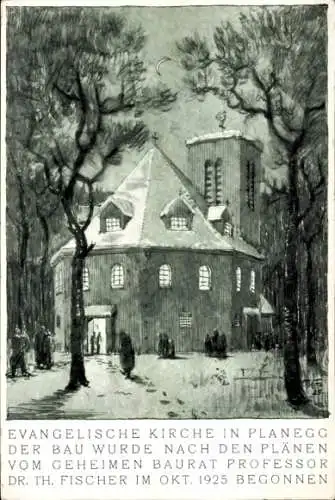 Ak Planegg Oberbayern, Evangelische Kirche, Baurat Professor Dr. Th. Fischer, Bau 1925