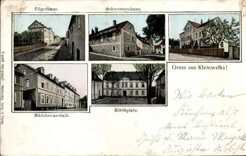 Ak Kleinwelka Bautzen in der Lausitz, Pilgerhaus, Schwesternhaus, Mädchenanstalt, Kirchplatz