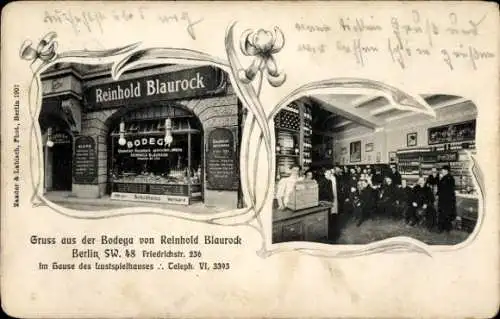 Ak Berlin Friedrichshain, Bodega von Reinhold Blaurock, Berlin SW. 48, Friedrichstr. 236, 1907