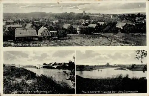 Ak Großsermuth Sermuth Colditz in Sachsen, Gruss aus  Landschaft, Muldenbrücke, Muldenvereinigung