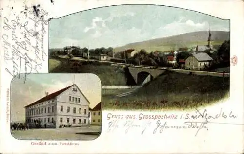 Ak Großpostwitz in Sachsen, Gasthof zum Forsthaus, Panorama