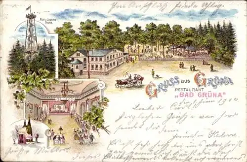 Litho Grüna, Restaurant  Maria Josephs Thurm, malerische Umgebung, Künstlerisch...